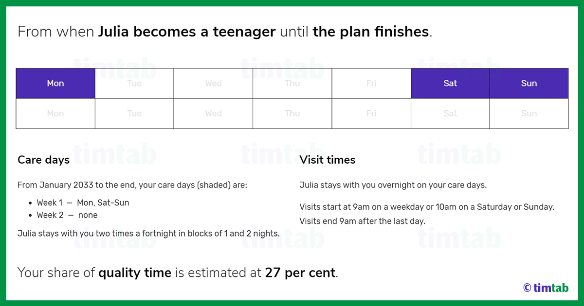 80/20 custody schedule for a teenager