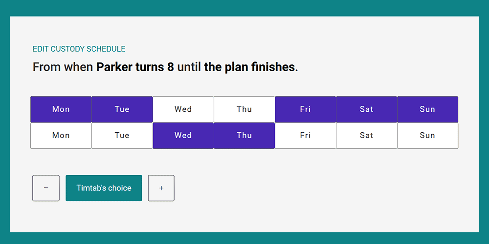50/50 custody schedule example for ages 8 and above